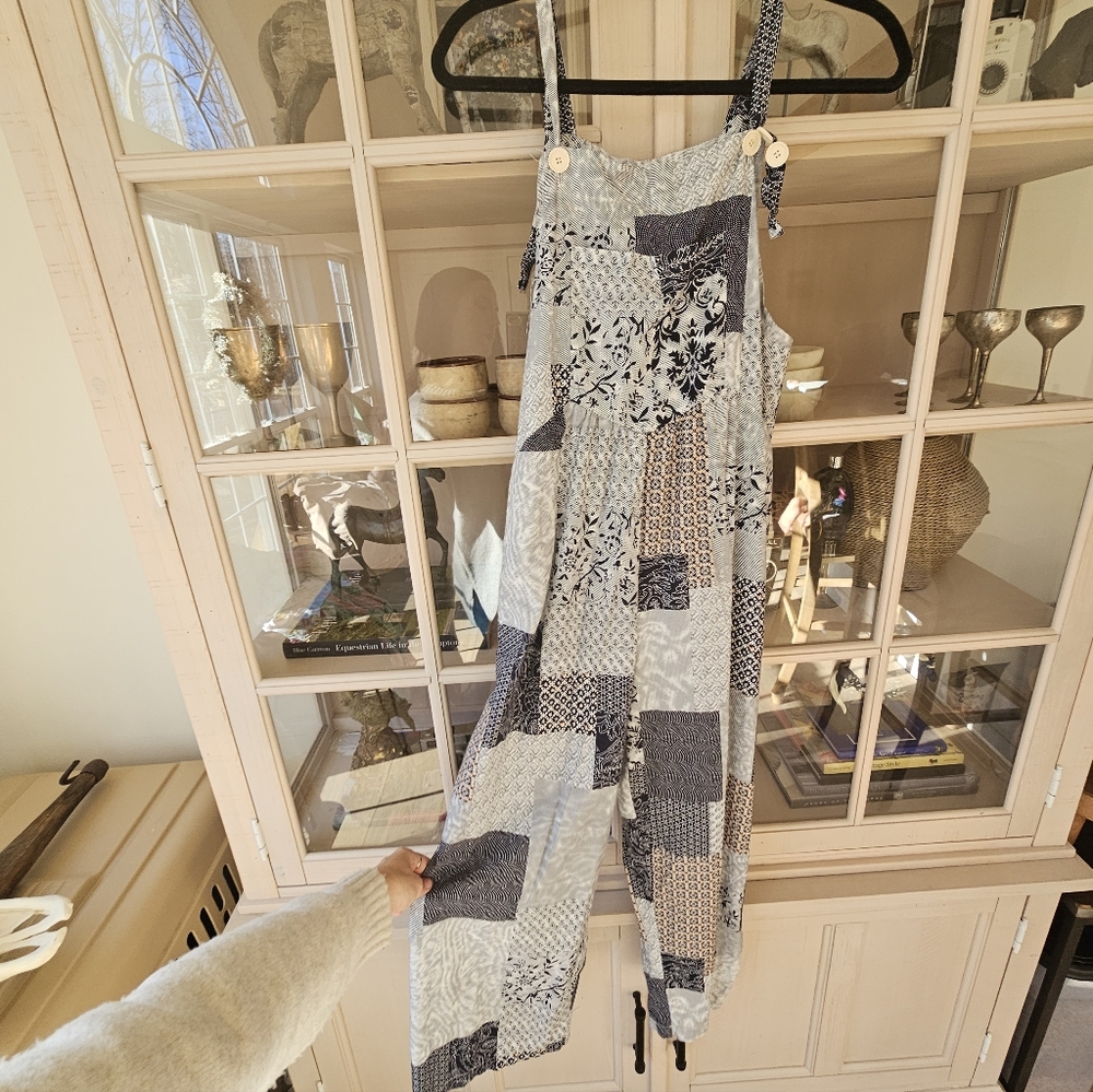 Bohemian Floral Cotton Overalls, Casual Patchwork Jumpsuit - Picture 7 of 7